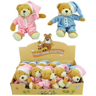 Sleeping bear with pajamas and sleeping cap about 20 cm
