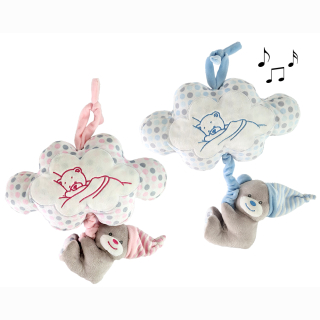 Music box bear on cloud 2-coloured assorted approx. 24cm