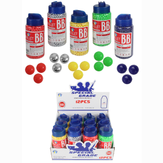 Colored bullets, 2.000 pieces in bottle, 12 pieces in display, 14 cm