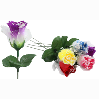 Rose  mit T&uuml;ll und Schnee  5-fach sortiert  ca 26 cm
