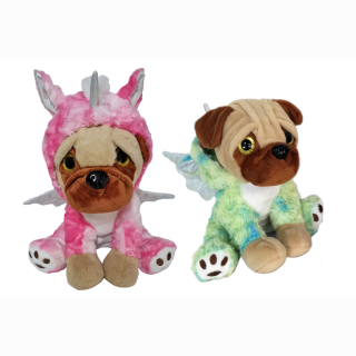 Pug unicorn with wings green and pink approx 40 cm
