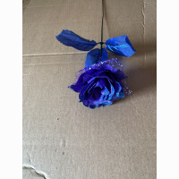 Rose offen blau mit Glitzer und T&uuml;ll ca 35 cm