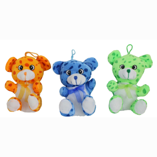 Plush mouse, sitting, green, orange and blue, 3 assorted, 18 cm
