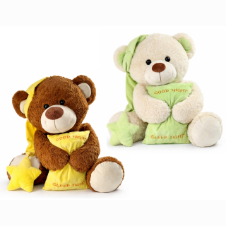 B&auml;r 2 Farben sortiert mit Kissen und Schlafm&uuml;tze ca 57/90cm