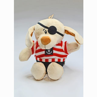 Pl&uuml;sch Piratenhund sitzend, mit Anker besticktem T-Shirt und Augenklappe, beige, 24 cm