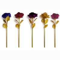 Rose metallic mit goldenem Stiel ca 24 cm