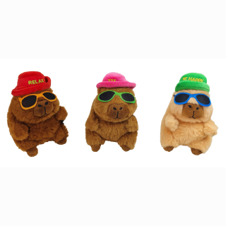 Capybara 3-fach sortiert mit Hut und Sonnenbrille ca 17 cm