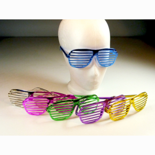 Funny glasses, metallic look, 6 assorted, in bag, 24 pieces in carton, 15 cm