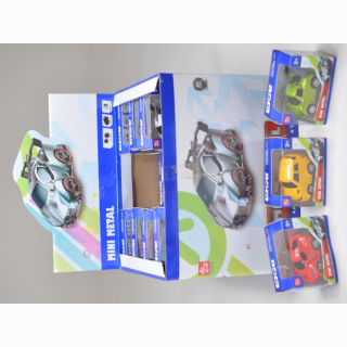 Rennwagen Metall / Kunststoff mit R&uuml;ckzug, 3-fach sortiert, in Box, 36 St&uuml;ck im Display, 9,5 x 7 x 5,5 cm (Auto 7 cm)