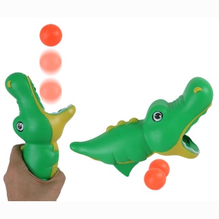 Catch ball game, crocodile with 2 balls, in net, 22 x 8 cm