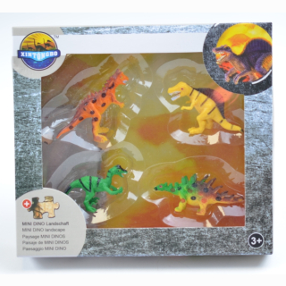 Dinosaur set, with 4 dinos and buildable ground, in box, 18,5 x 17 x 4 cm