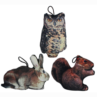 Pl&uuml;sch Tiersortiment Pl&uuml;schdruck, Eule, Eichh&ouml;rnchen, Igel und Hase, 4-fach sortiert, 14 -19 cm