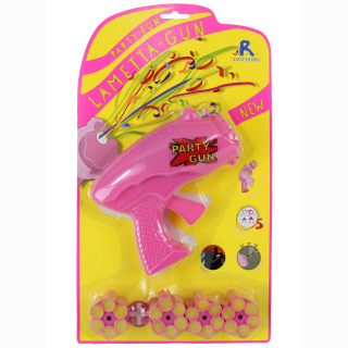 Stimmungskanone mit 4 Patronen &aacute; 6 Schuss, mit Lametta, Pink Edition, auf Karte, 36 x 21 cm