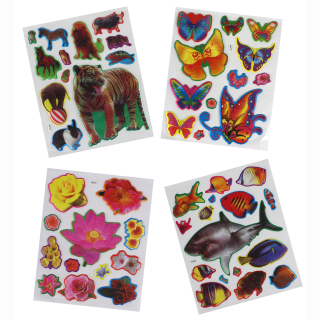 3 D Sticker auf Bogen, 6-fach sortiert, 25 x 20 cm (Sonderpreis / Restposten)